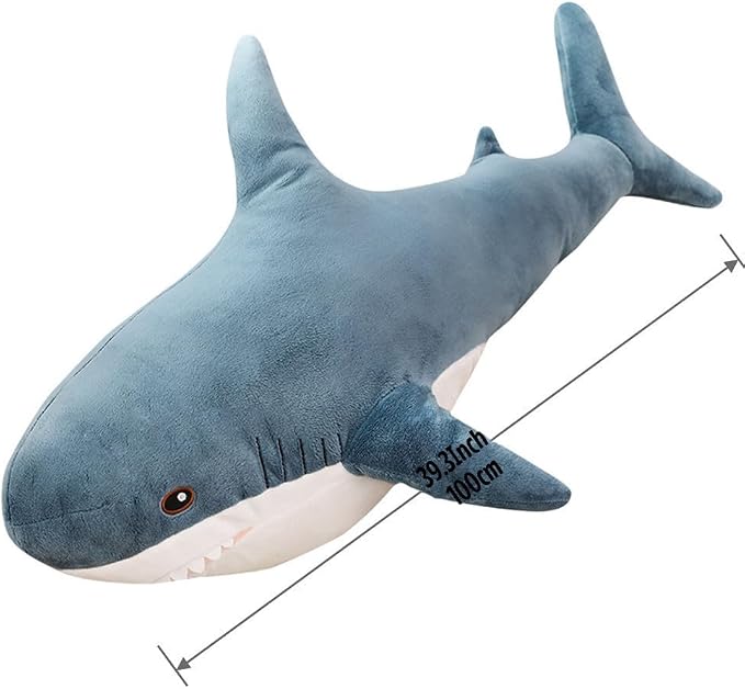 XIYUAN 39.3-Inch SharkPlush Toy Giant SharkStuffed Animal Soft SharkPillow Cushion Shark Plush Pillow Chubby Stuffed Shark Toy Bedtime Gift Throw Pillow for Home Room Décor Kids