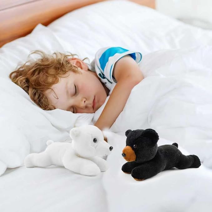 Stuffed Animal for Kids,8 inch Realistic Animal Plush Toy Lying Down Posture Animals,Plush for Boys Girls Adult Birthday Hug Teaching(S-Black Bear)