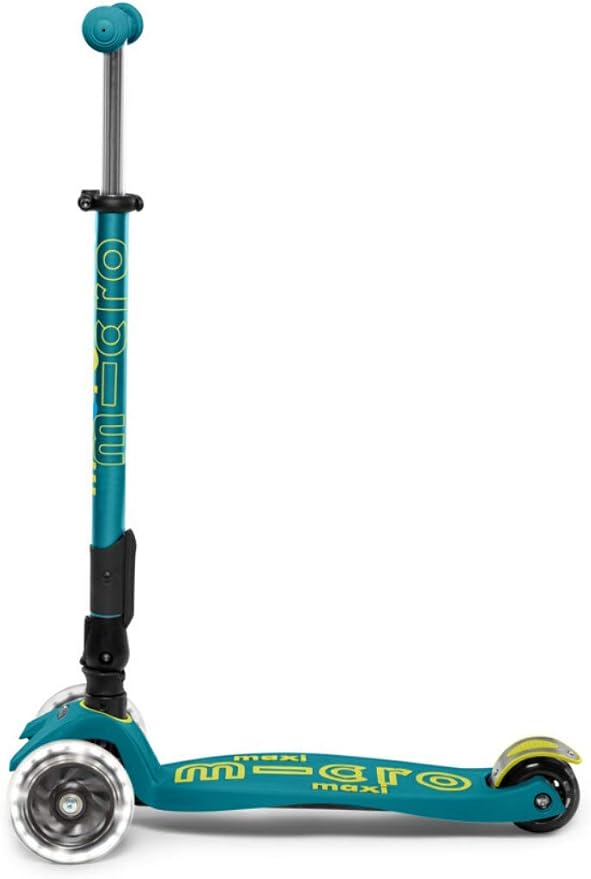 Micro Kickboard | Maxi Foldable LED Kids Scooter for Ages 5-12 | Children up to 110 lbs | 3 Wheel Lean-to-Steer Design | Adjustable T Bar | Smooth Ride, Motion Activated PU LED Wheels | Swiss Design