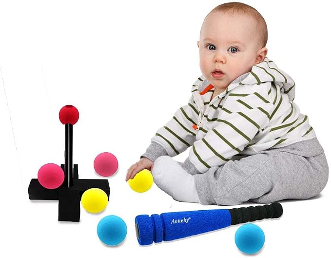 Aoneky Foam Tball Set for Toddlers 1-3 Years - First Baseball Toy with Soft Foam Bat & Balls, Stable Tee & Carry Bag, Indoor Outdoor Gift for Kids (Blue)