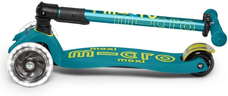 Micro Kickboard | Maxi Foldable LED Kids Scooter for Ages 5-12 | Children up to 110 lbs | 3 Wheel Lean-to-Steer Design | Adjustable T Bar | Smooth Ride, Motion Activated PU LED Wheels | Swiss Design