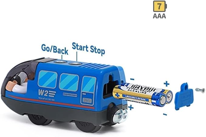 Battery Operated Wooden Train Track Set Toy High Speed for Toddlers 3 4 5 Years Old Boys Kids Magnetic Couplings City Vehicle with Figures