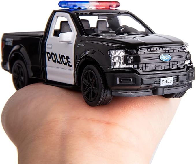 BDTCTK 1/36 Scale Compatible for Ford F150 Pickup Truck Police Car Model, Zinc Alloy Die-Cast Pull Back Vehicles Kid Toys for Boy Girl Gift (Black)