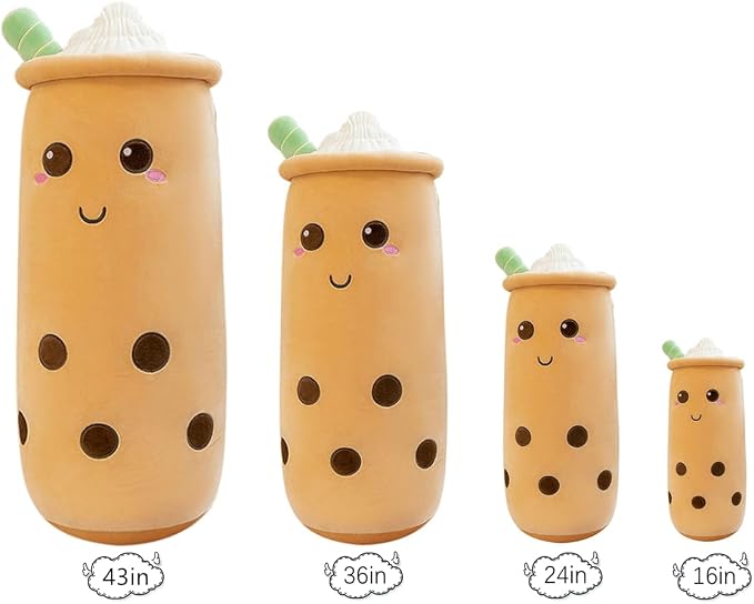 Rexinc Cute Plushies Plush Plushie Long Plush Pillow Bubble Tea Stuffed Animal Gift for Kids Adults (Long Brown Round Plush,43 Inch)
