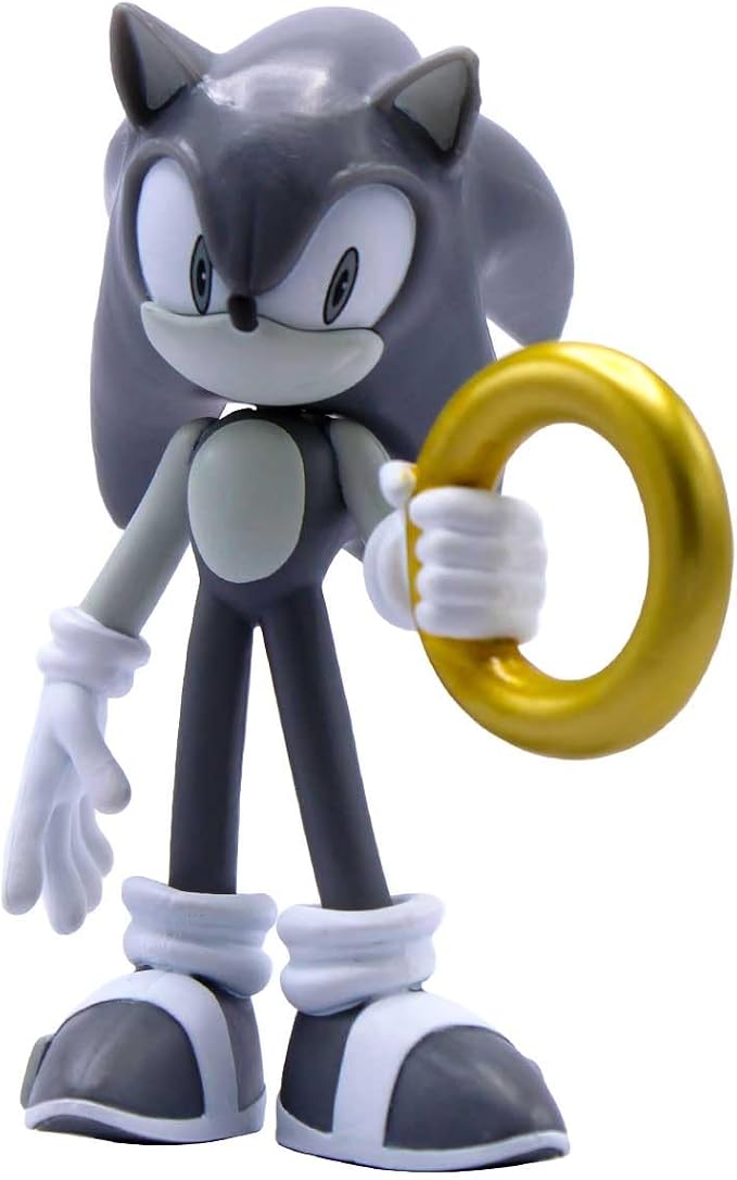 Just Toys LLC Sonic The Hedgehog Buildable Figure, Black & White Limited Edition – 4″ Collectible Toy with Moveable Arms & Accessories (Gold Ring & Chaos Emerald)