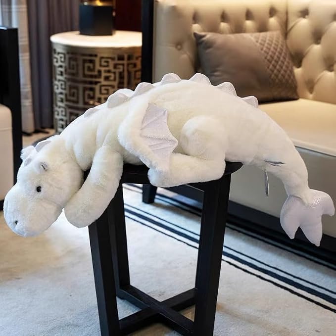 35.4" White Dragon Stuffed Animal, Medium Soft Dinosaur Plush for Kids and Adults, Sturdy Fluffy Plushie Pillow
