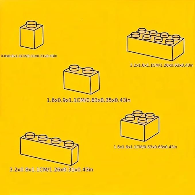100 Piece Classic Building Blocks, 9 Size Yellow Bulk Assortment Pack, Compatible with Lego Parts, Color: Yellow, A0001
