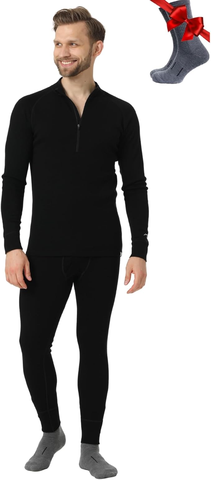 Merino.tech Merino Wool Base Layer Mens Set - Heavyweight, Midweight, Lite Merino Wool Thermal Underwear For Men Top, Bottom
