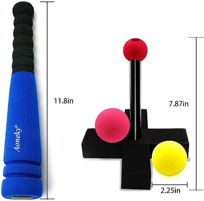 Aoneky Foam Tball Set for Toddlers 1-3 Years - First Baseball Toy with Soft Foam Bat & Balls, Stable Tee & Carry Bag, Indoor Outdoor Gift for Kids (Blue)