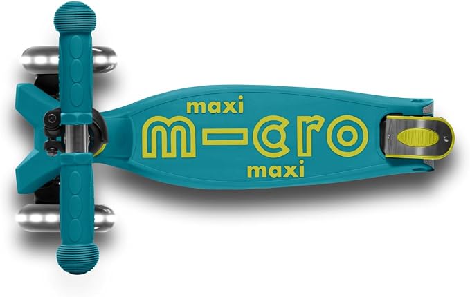 Micro Kickboard | Maxi Foldable LED Kids Scooter for Ages 5-12 | Children up to 110 lbs | 3 Wheel Lean-to-Steer Design | Adjustable T Bar | Smooth Ride, Motion Activated PU LED Wheels | Swiss Design