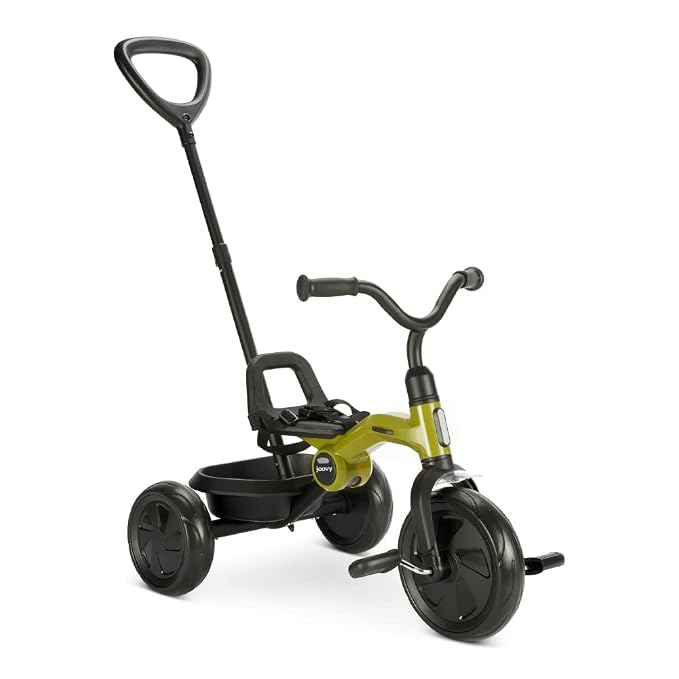 Joovy Tricycoo Fold & Go Toddler Tricycle Featuring Removable, Adjustable Push Handle, Lockable Front Pedals, Height-Adjustable Seat, 3-Point Safety Harness, and Rear Storage Box (Greenamole), Large
