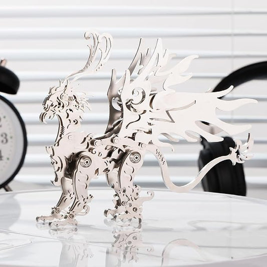 3D Metal Puzzles Toys The Meow Meow Family King and Princess Cat DIY Handmade Assembled Model Kits Ornaments Christmas New Year and Birthday Gifts for Adult (Gu Diao Silver)