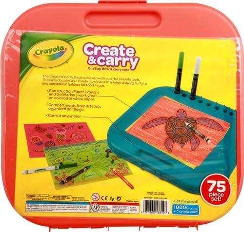 Crayola Create 'N Carry Travel Art Set for Kids (75pcs), 2-in-1 Lap Desk & Carrying Case, Holiday & Christmas Gifts for Kids, Art Supplies Kit for Crafting, Drawing & Coloring, Pack of 4