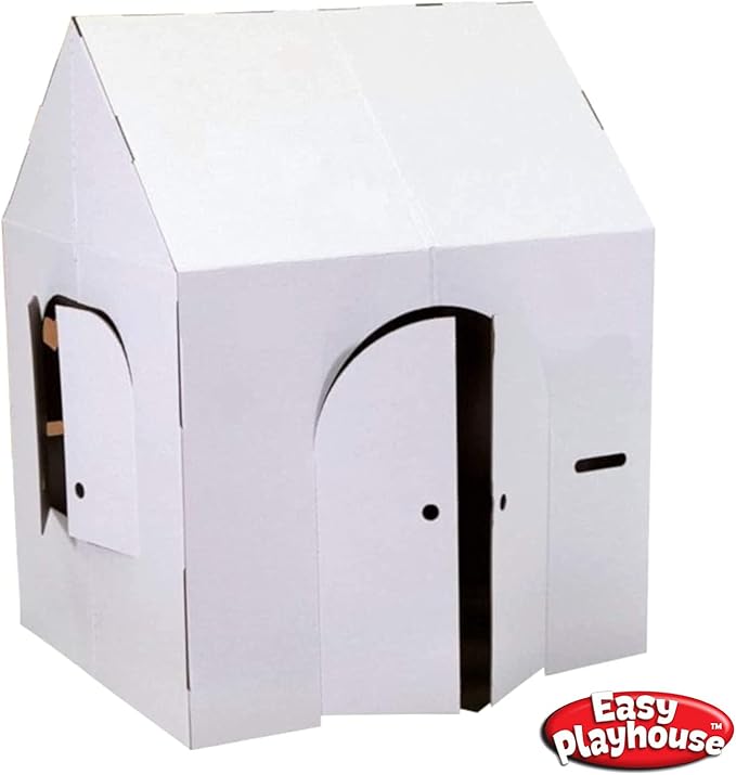 Easy Playhouse Blank Crafty Cottage - Kids Art and Craft for Indoor Fun, Color, Draw, Doodle on this Blank Canvas – Decorate and Personalize a Cardboard Fort, 32" x 26.5" x 40.5" - Made in USA, Age 3+
