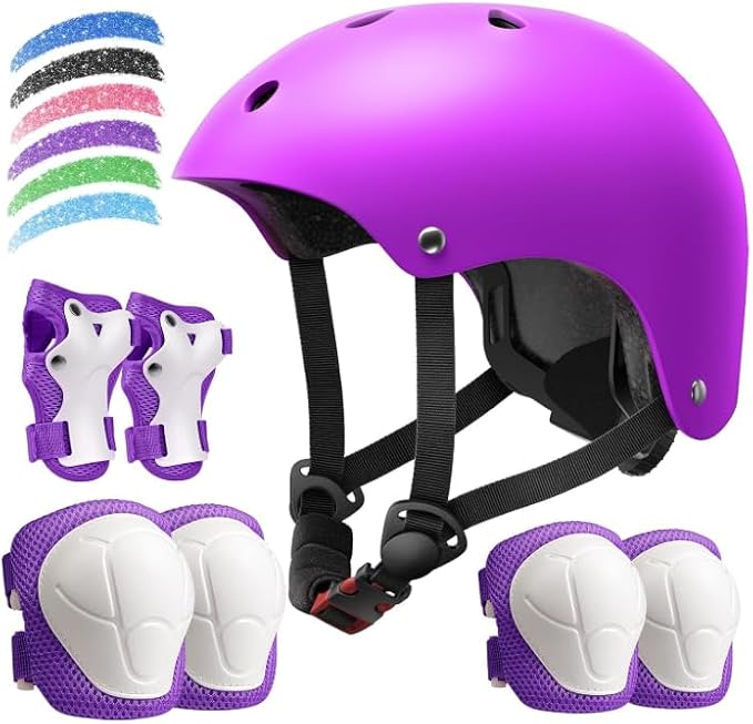 Kids Bike Helmet Set, Adjustable Helmet for Ages 2-3-5-8-14 Year Boys Girls, Toddler Pad Set with Knee and Elbow Pads for Bike, Roller, Skating, Scooter, Longboard and More Sports, 6 Color