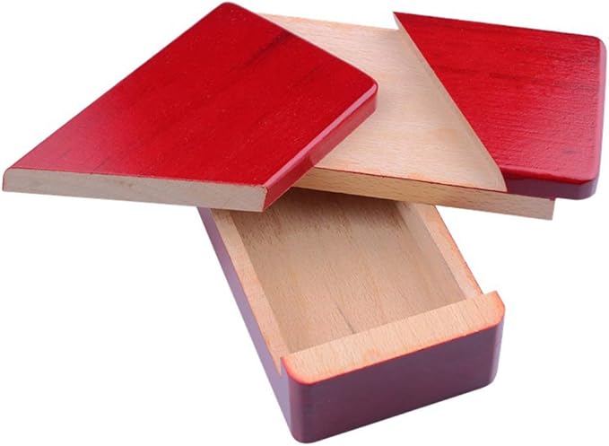 DC-BEAUTIFUL Impossible Puzzle Master Secret Opening Wooden Red Magic Box with Secret Drawer - Mysterious Gift Puzzle