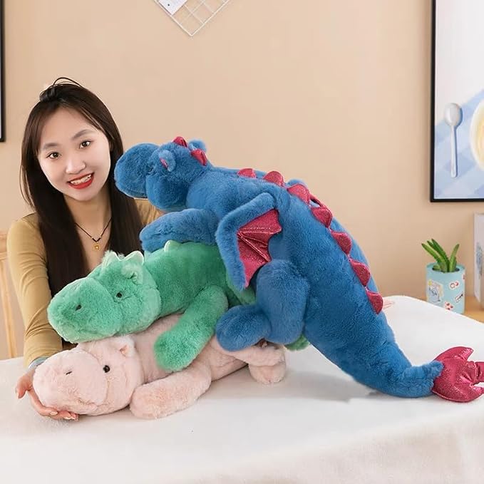 27.6" Green Dragon Stuffed Animal, Small Soft Dinosaur Plush for Kids and Adults, Sturdy Fluffy Plushie Pillow