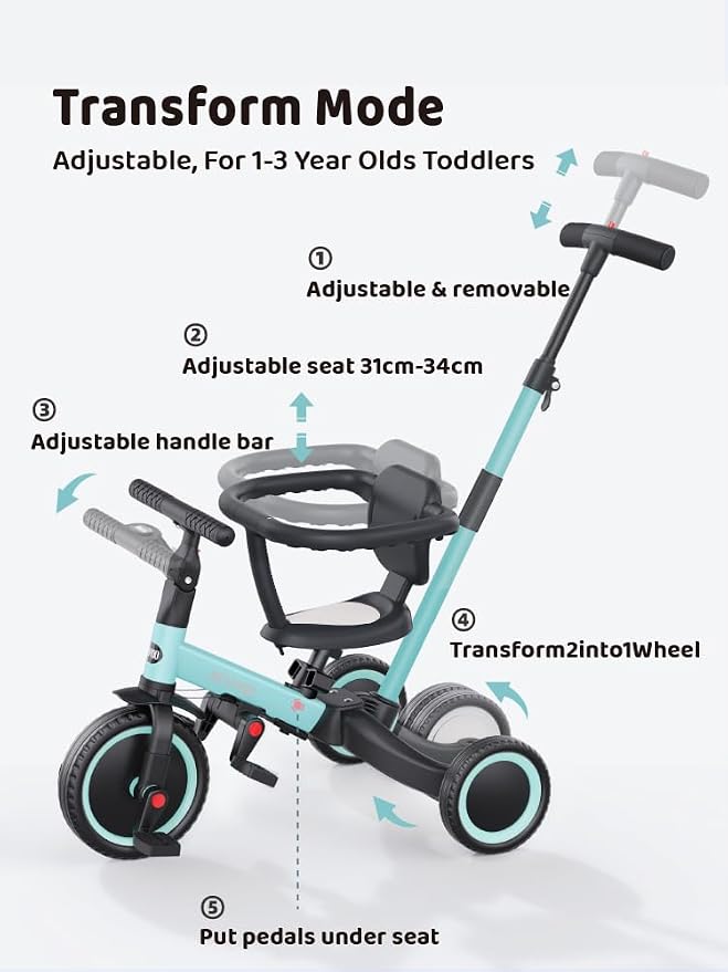 newyoo Toddler Tricycles for 1-3 Year Olds, Toddler Bike, Baby Balance Bike, Christmas and Birthday Gift for Boy and Girl, Trike with Push Handle, Safety Guard, Safety Belt, Blue, TR008 | for 1-3 Year Olds