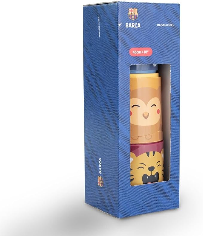 Miniland FC Barcelona Sorting & Stacking Toys, Montessori for 1 Year Old, +2 Year Old Boy, 6 Pieces, Kids Cups, Baby Toys 1 Year Old, Shape Sorter | Barça Offical License