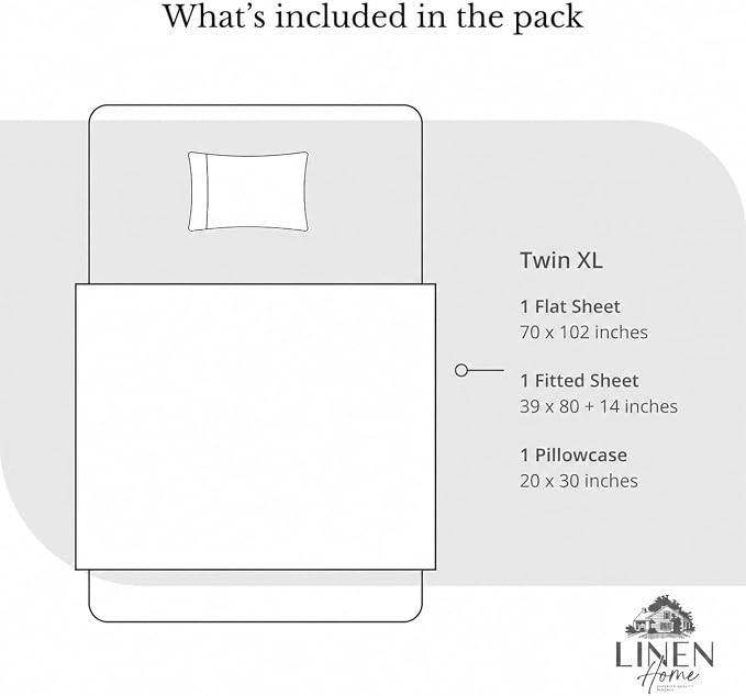 Linen Home 100% Cotton Percale Sheets Twin XL Size, Prelude Purple, Deep Pocket, 3 Pieces Set- 1 Flat, 1 Fitted and 1 Pillowcase, Crisp Cool and Long Staple Strong Bed Linen