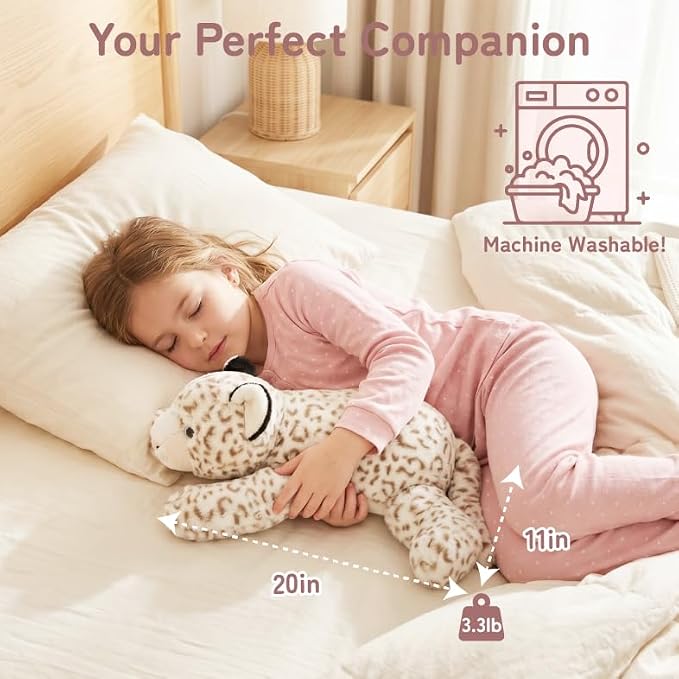 Niuniu Daddy 20" | 3.3 Pound Weighted Snow Leopard Stuffed Animal Plushie for Adults & Kids, Large Weighted Lap Pillow for Comfort, Soft Sensory Stuffy Toy as Gift for Birthday