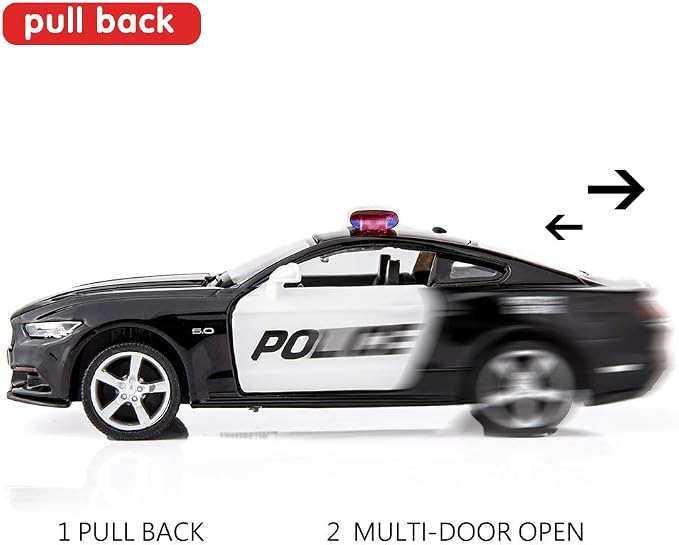 BDTCTK 1/36 Compatible for Ford Mustang GT Police Car Model Zinc Alloy Die-Cast Pull Back Vehicles Kid Toys for Boy Girl Gift (Black)