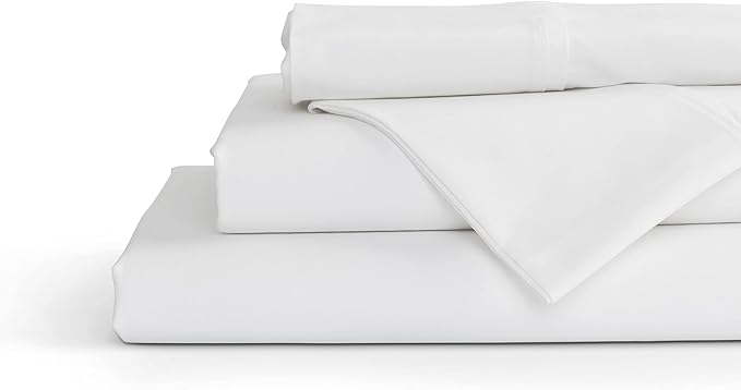 Linen Home 4 Piece Twin Cotton Sheet Set, 100% Cotton Percale, 2 Pillowcases, Deep Pocket with All Around Elastic Sheet, Crisp Breathable Bedding, Hotel Luxury, Long-Staple Combed Cotton, White