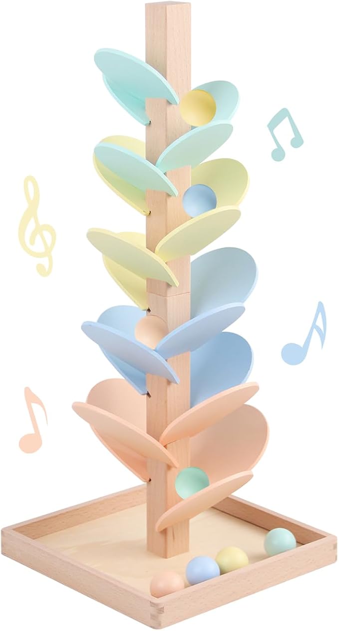Marble Run Wooden Ball Drop Toys for 3-5 4-8 Wood Montessori Toys Music Tree for Toddlers Musical Game Learning Color Sorting Sensory Toys for Boys Girls 8-12 Gift (Height: 19.9in) (1.1in Balls)