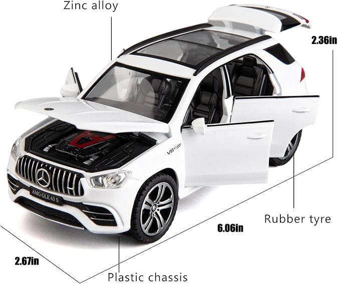 WAKAKAC GLE63S AMG Model Car 1/32 Alloy Diecast Pull Back Toy Car with Light and Sound Model Vehicle for Boys Girls Gift(White)
