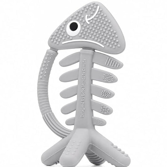 3 in 1 Infant Toys, Baby Teething Toys 3–6 6–12 Months, Teethers for Babies 0–3–6–12 Months for Teething Relief, Baby Gift, Baby Teether Toys, Silicone Sensory Toys, USA Patent Pending, Fish (Gray)