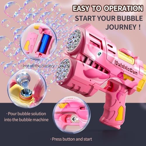 Rechargeable Pink Dolphin Bubble Guns for Kids, LED Light Up Bubble Machine Blower with Bubble Refill Solution for Kids, Bubble Makers Blaster for Toddlers, Summer Wedding Toys Gift