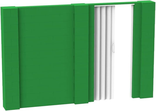 EverBlock 11’ x 7’ Wall Kit with Accordion Door | 3’ x 7’ Doorway | Modular Building Blocks | Wall Display System | Room Divider & Partition | Easy to Connect & Reuse | Indoor & Outdoor Use | Green