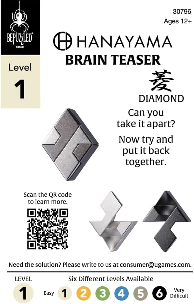 BePuzzled | Diamond Hanayama Metal Brainteaser Puzzle Mensa Rated Level 1, for Ages 12 and Up