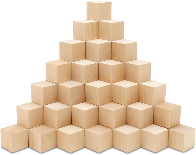 DIY Wood Cubes 1-1/4-inch, Pack of 25 Small Wooden Baby Blocks for Baby Shower, Wooden Blocks for Crafts, STEM, Building, and Blank Wood Dice, by Woodpeckers