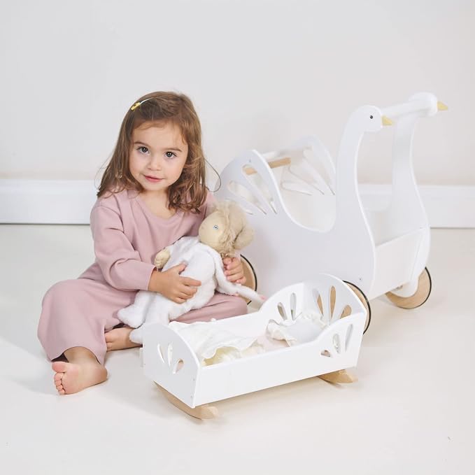 Tender Leaf Toys - Sweet Dreams Dolly Bed - Wooden Baby Doll Rocking Cradle with Bedding and Accessories - Encourages Love and Nurturing Play for Boys and Girls - Age 18m+