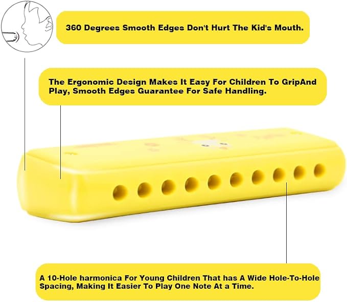 Crafteem Colored Harmonica for Kids and Beginners - Easy-to-Learn Key of C Instrument - Portable and Lightweight.