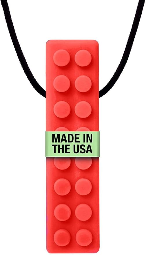 ARK Brick Stick, Chew Necklaces for Sensory Kids and Adults, Oral and Hand Fidget for Autism, ADHD, SPD, Anxiety, Medical-Grade Textured Chew Necklace, Standard, Softest, Red