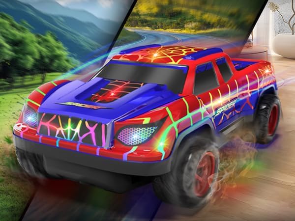 Spider RC Car for Kids, 1:24 Remote Control Car with Color-Changing LED Lights, 2.4GHz 50m Range, 2 Rechargeable Batteries, USB Charging Racing Toy Gift for Boys Girls Ages 6-7,8-12