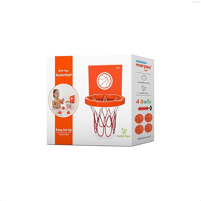 MARPPY Bath Toys - Bathtub Basketball Hoop for Kids, Toddlers - Suction Cup Basketball Hoop and 4 Soft and No Hole Balls - Baby & Toddler Mini Basketball Hoop - Boys & Girls