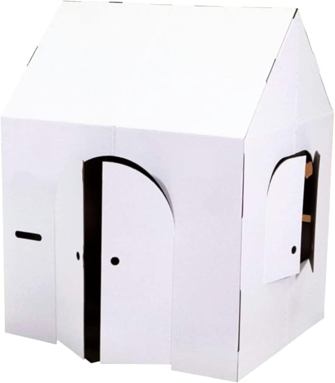 Easy Playhouse Blank Crafty Cottage - Kids Art and Craft for Indoor Fun, Color, Draw, Doodle on this Blank Canvas – Decorate and Personalize a Cardboard Fort, 32" x 26.5" x 40.5" - Made in USA, Age 3+