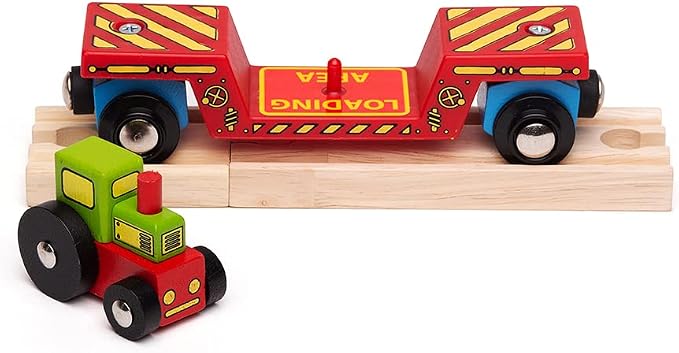 Bigjigs Rail Tractor Low Loader - Other Major Wooden Rail Brands are Compatible