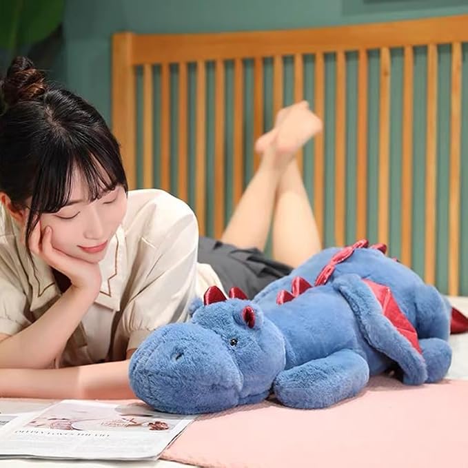 35.4" Blue Dragon Stuffed Animal, Medium Soft Dinosaur Plush for Kids and Adults, Sturdy Fluffy Plushie Pillow