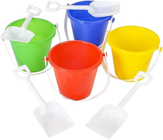 The Dreidel Company Beach Day Playsets 12-Pack, 5.5" Sand Bucket Each Play Set Box Includes, 1 Pail, 1 Shovel Toy for Boys and Girls Birthday Party Favor