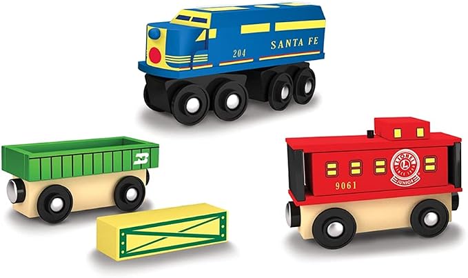 MasterPieces Wood Train Sets - Lionel Santa Fe Cargo 3 Piece Train Set - Officially Licensed Toddler & Kids Toy