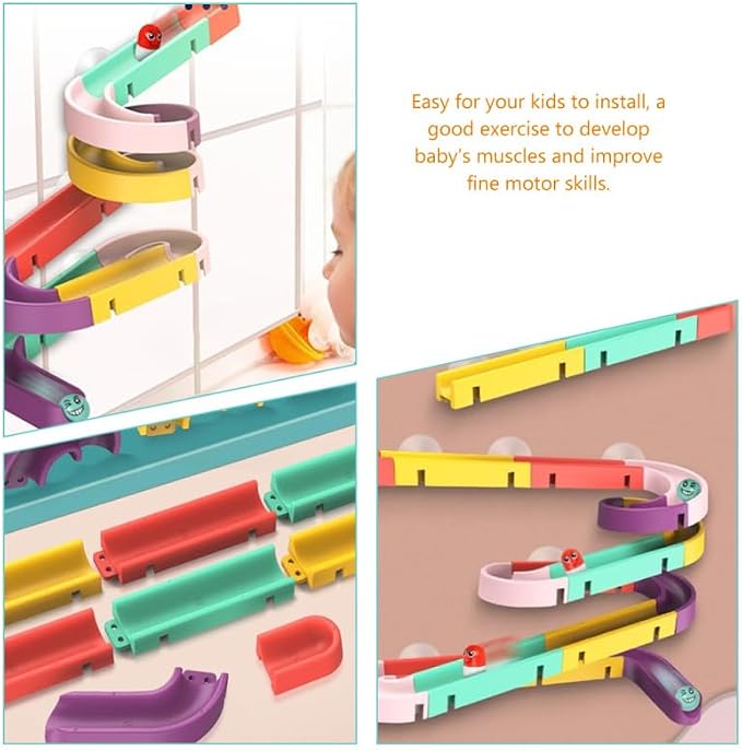 Rolling Run Building Track Toy Set for Kids - STEM Ball Drop Marble Blocks, DIY Wall Bath Maze Game Gifts for Toddler Boy Girl Age 3-8 Year Old