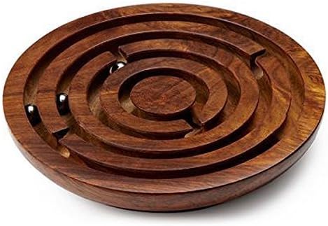 Ajuny Handcrafted Indian Wooden Round Labyrinth Ball Maze Puzzle Board Game Challenging Education Game, Brain Teaser for Kids, Adults