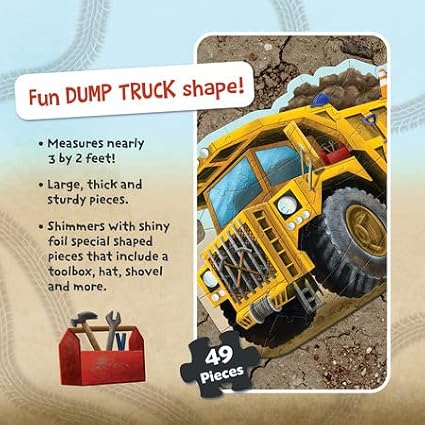 Peaceable Kingdom Jumbo Dump Truck Floor Puzzle 49 Pieces – Large Jigsaw Puzzle Gift for Toddlers and Kids Ages 5+ – Shiny Dump Truck