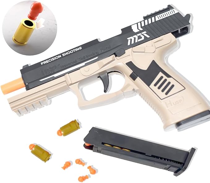 Dreamplay Shell Ejecting Toy Gun, Automatic Pull Back Action Shooting Games Education Model Toy for Kids Gifts