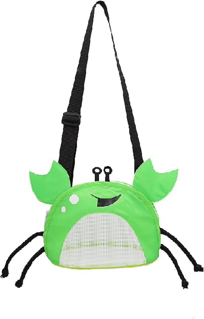 Kids Mesh Beach Bag, Cute Crab-Shaped Seashell Collecting Bag with Adjustable Strap for Holding Shell Beach Toy