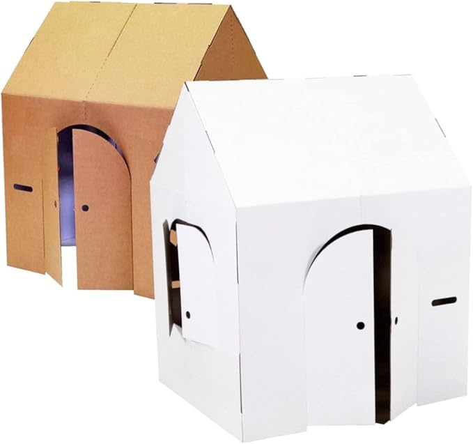 Easy Playhouse Blank Crafty Cottage - Kids Art and Craft for Indoor Fun, Color, Draw, Doodle on this Blank Canvas – Decorate and Personalize a Cardboard Fort, 32" x 26.5" x 40.5" - Made in USA, Age 3+